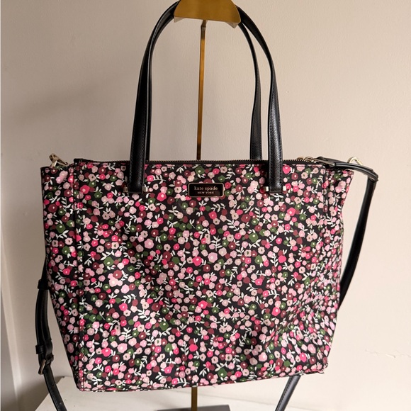 kate spade Handbags - kate spade Black Floral Tote with Pink and White Blossoms and Green Leaves